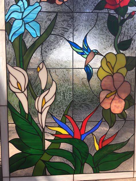 Each window panel has wonderful, vibrant colors that would accent any decor. Elegant! Hummingbird, Butterfly & Flowers Leaded Stained ...
