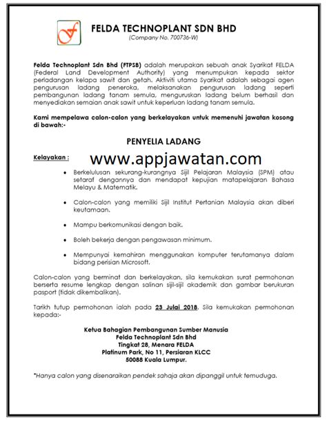 Home » company » felda technoplants sdn.bhd. Jawatan Kosong di Felda Technoplant Sdn Bhd - 23 Julai ...