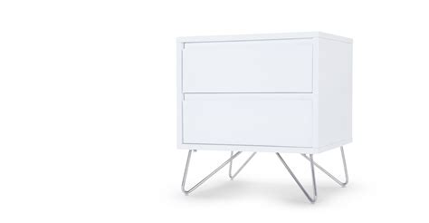 You can choose an artisan look with distressed wood drawers and top or a chrome framed mirrored cabinet or anything in between. Elona Bedside Table, White Gloss from Made.com. Proof that ...