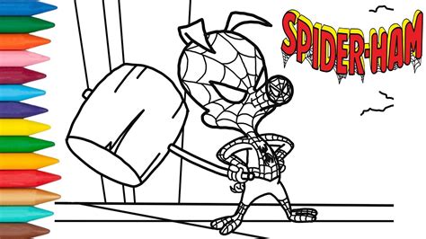 Spiderman on the roof spiderman kicking the vilan spiderman into spider verse spider man 3 top spiderman coloring pages for kids: SPIDER-HAM Coloring Pages | SPIDER-VERSE Character ...