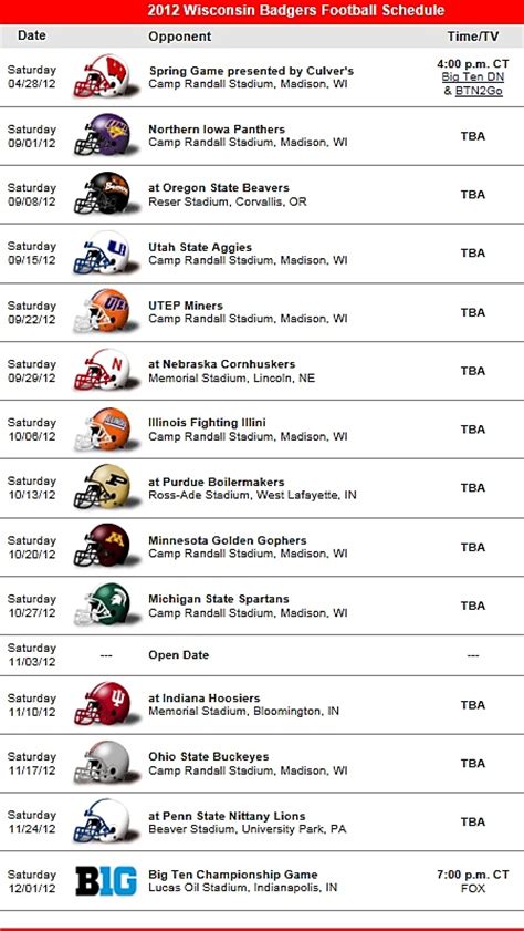 Schedules available for each us time zone. 29 best University of Wisconsin-Madison Badgers images on ...