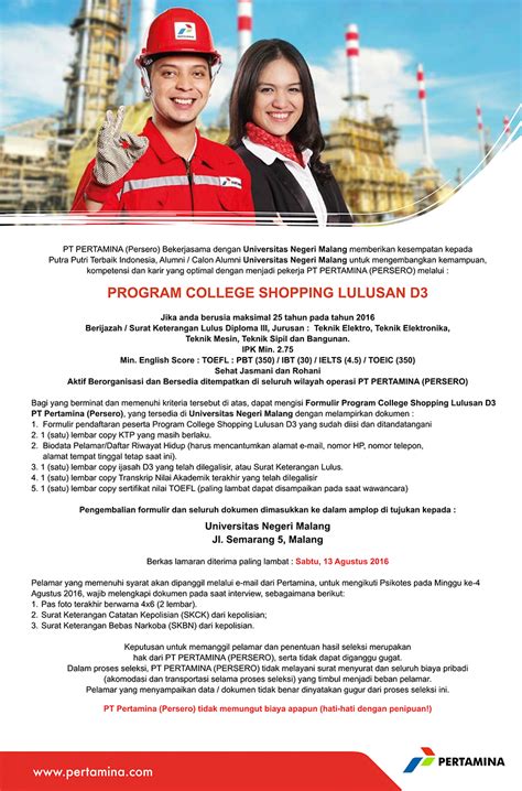 Kembangkanlah ide kreativitas dan inovasimu sebagai solusi dalam peningkatan kualitas operasional. Recruitment PT PERTAMINA (PERSERO) Tahun 2016 ...