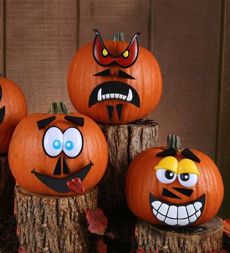 Jack o lantern pumpkin faces on black background for decoration halloween season. Crazy Pumpkin Faces | HearthSong | Halloween decorations ...