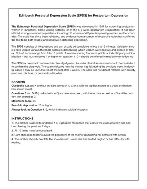 They may find useful information on the web sites of the national women's health information. The ROMP Family: 10+ Ide Edinburgh Postnatal Depression ...