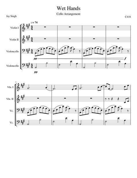 See the quick guide on how to read the letter notes, at the bottom of this post, to help you understand how to read the letter note sheet music below. Wet Hands Sheet music for Violin, Cello (Mixed Quartet) | Musescore.com