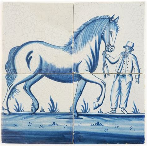 The most common horse tile material is ceramic. Antique Delft tile mural in blue depicting a Frisian horse ...