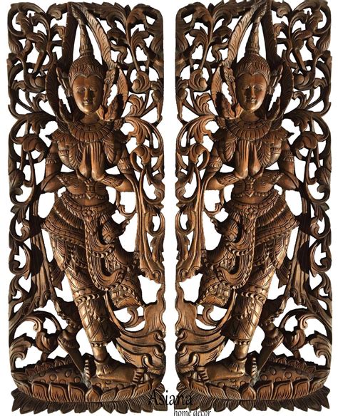Traditional Thai Sawaddee Figure Wall Art Panels. Asian ...