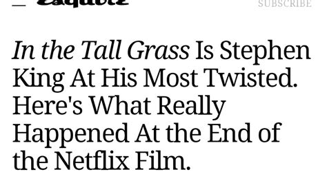 Any of various grasses that are tall and that flourish with abundant moisture. Reading about In the Tall Grass by Netflix - YouTube