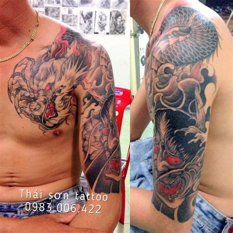 Hình xăm mặt quỷ full lưng. Tattoo rồng mặt quỷ