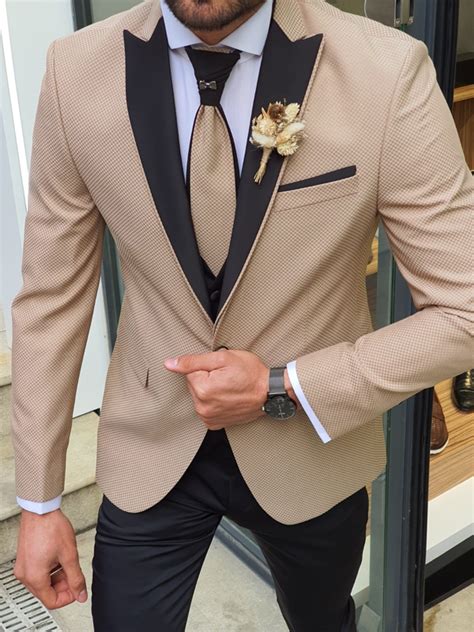 Buy Gold Slim Fit Peak Lapel Groom Suit by GentWith with Free Shipping