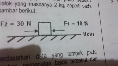 Kamis, 27 mei 2021 04:41. Dua buah gaya bekerja pada sebuah balok yang massa nya 2kg ...