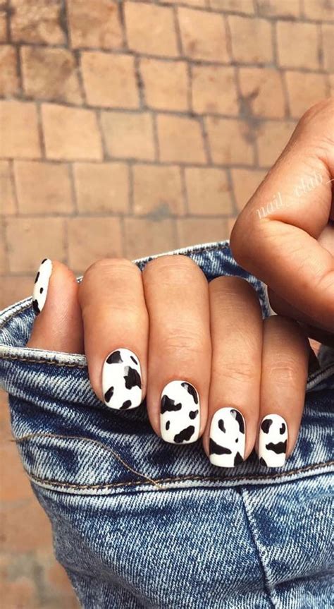 Here are my favorite spring nail trend inspiration photos! Creative & Pretty Nail Trends 2021 : Black and White Cow Print Nails