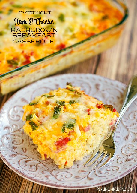 This bacon hash brown casserole recipe has been on my blog for a long time, and i recently decided that i wanted so, i hesitate a little to call this hash brown egg casserole easy because there is this putsy step at the an overnight breakfast casserole with hash browns sounds even easier, right? Overnight Ham and Cheese Hashbrown Breakfast Casserole | Plain Chicken® in 2020 | Hashbrown ...