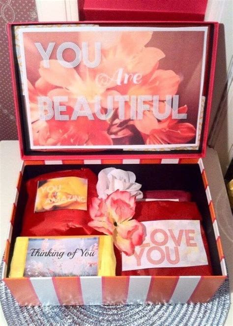 Look for small gift ideas, plan a special candlelight dinner and treat her royal. Get Well Care Package. YouAreBeautifulBox. Feel Better Box ...