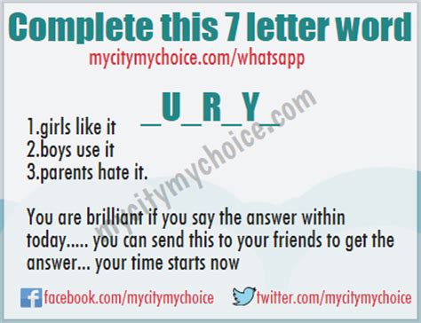 All answers are ordered by level and by the. Complete this 7 letter word _U_R_Y_ | Puzzle Answer