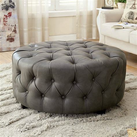 Shop our large round ottoman selection from the world's finest dealers on 1stdibs. Tufted Round Leather Ottoman Large Grey Cocktail Modern ...