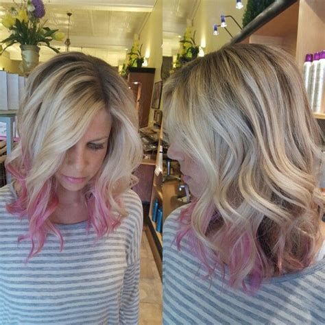 You can add colors to the style after you the ombre bleach technique like rose pink, blue, or even different shades this is a great step by step tutorial on how to do diy balayage hair. Pink painted ends on blonde balayage | Hair styles, Blonde balayage, Hair inspiration color