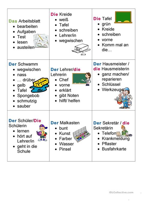 Bung der begriffe keine „verbotenen wörter verwendet werden und. Schulsachen Tabu Differenziert | Deutsch lernen, Deutsche ...