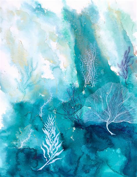 Watercolor and gouache underwater coral reef painting. Coral Reef 10 | Coral reef art, Coral painting, Coral watercolor