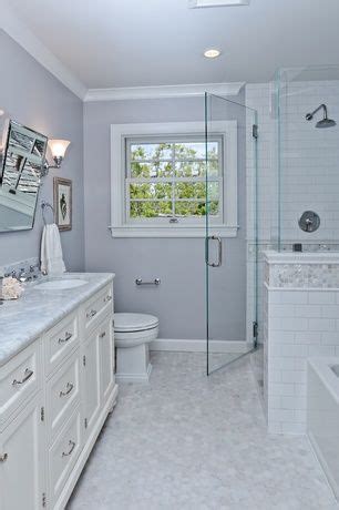 This method creates a lot of extra work with a stud finder. Traditional Full Bathroom with Subway 6" x 3" Tile in ...