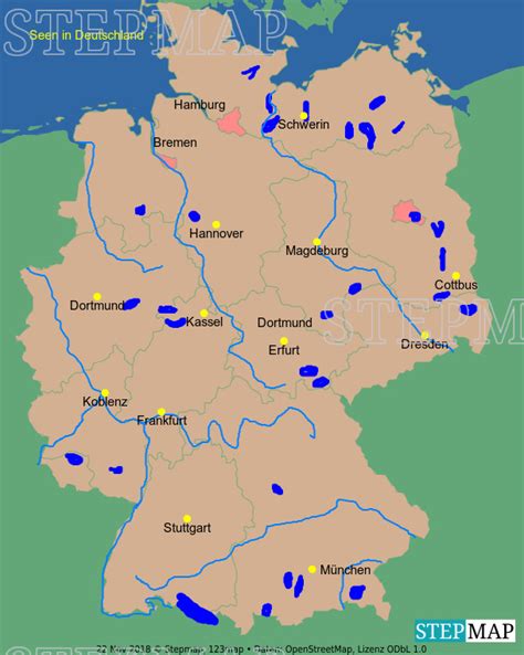 Mit unserem kartengenerator können sie sich ihre landkarte individuell zusammenstellen: StepMap - Seen in Deutschland - Landkarte für Deutschland