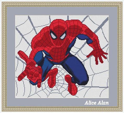 Animals, flowers, holidays and children's designs are all available. Cross stitch pattern Spiderman superhero red blue Marvel ...