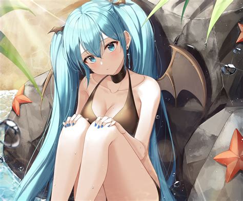 For audio and better quality, check it out on da here. aliasing aqua eyes aqua hair bikini breasts choker ...
