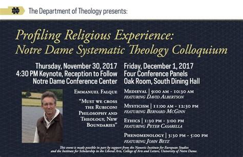 Back to 2020 colloquium main page. "Profiling Religious Experience:" Notre Dame Systematic ...