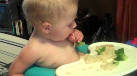 This is because they can sit up on their own, and grab food into their mouth. Baby Led Weaning: Chicken/Rice/Broccoli - YouTube