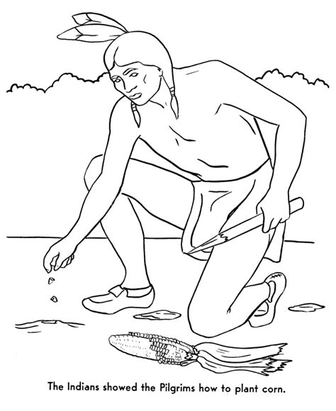 Designs include cornucopias, corn stalks, and turkeys! The Pilgrims Coloring Pages: Squanto Taught The Pilgrims ...