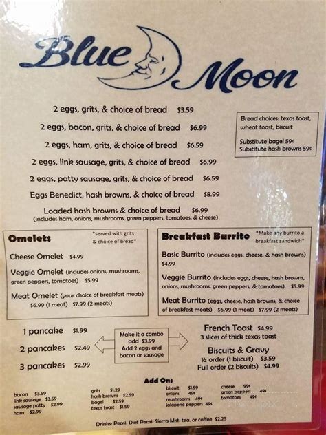 Throughout the years blue sunday has evolved tremendously, both in food and experience. Menu of Blue Moon Bar & Grill in Lynn Haven, FL 32444