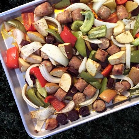 If using chicken thighs, coarsely grind the boned chicken and skin or chop coarsely in batches in a food processor. Chicken apple sausage sheet pan dinner | Recipe | Sausage ...