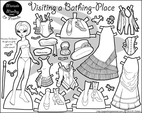 Plus, of course, today's 1940s jade paper doll can wear any of the dresses for last week's 1940s topaz paper doll. Steampunk Paper Doll Mia at the Bathing Placer