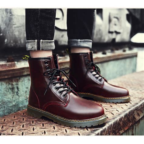 Amazing motorcycle chic boots that features a nubuck (real) leather upper for style, padded footbed for comfort, moldable shaft allows you to bend and style them however you like, and. INS Tide Taller Combat Boots Burgundy Military Style ...