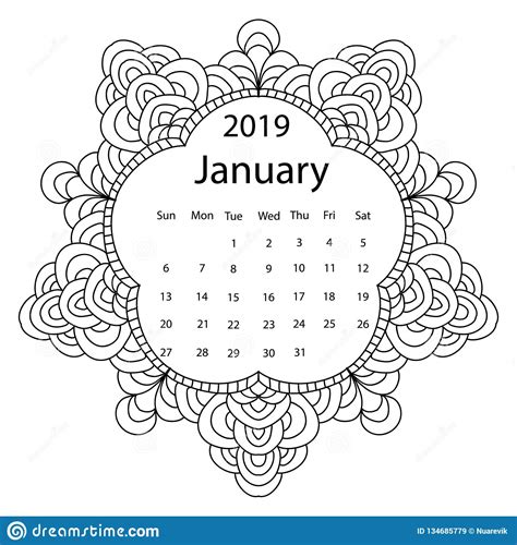 Letts 2019/20 school calendar a6 1 week on 2 pages multilingual white. Adult Coloring Page With Monthly Calendar Of 2019 Year ...