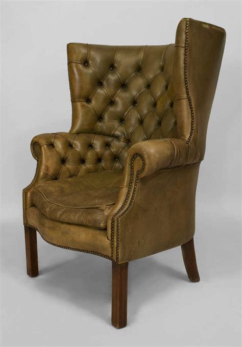 Freshen up a wing chair with an unexpected color. 19th Century Georgian Tufted Green Leather Wing Chair at ...