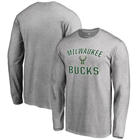 Support the bucks from the first game of the season to the last with tailgate's. Men's Milwaukee Bucks Ash Victory Arch Long Sleeve T-Shirt