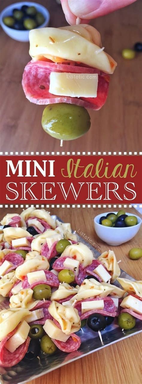 Have you checked out my list of 97 finger foods for parties? Mini Italian Skewers Finger Food Appetizer in 2020 | Finger foods easy, Skewer appetizers ...