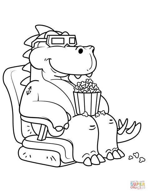 Use these images to quickly print coloring pages. Tyrannosaurus Eating the Popcorn in the Cinema coloring ...