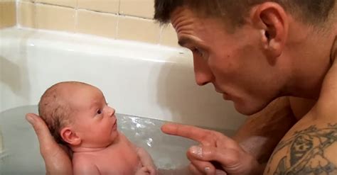 When your baby is ready to go in the tub, it's fine to use just water. This Baby Is Having His Very First Bath With Daddy And It ...