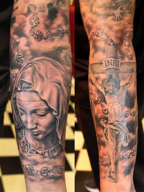 This tattoo of mary (mother of jesus) would have looked better alone. Jesus on the cross and Mary realistic tattoo by Mirek vel ...