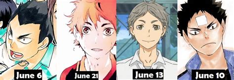 This has different anime's and tells you a characters birthday. Anime Zone - Characters Zodiac Signs: Haikyuu!!