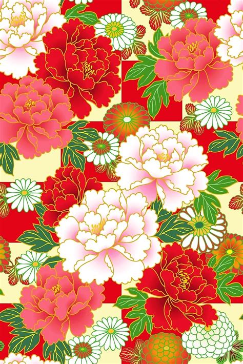 Japanese floral patterns and motifs. "Red Pink Peony Vintage Japanese Floral Kimono Pattern" by ...