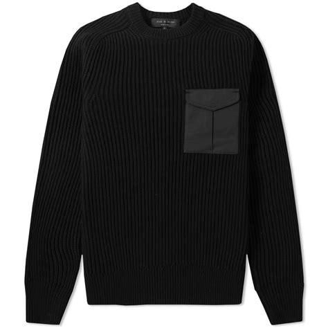 Rag and bone taryn pullover in open knit cotton and linen, size m. Rag & Bone Elijah Crew Knit Black | END.