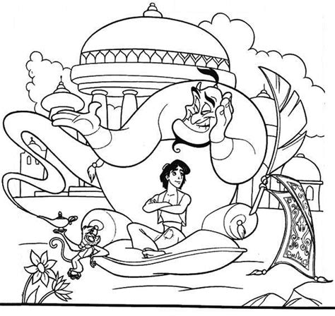 Print aladdin coloring pages for free and color our aladdin coloring ️🌈! Abu, Aladdin And Genie Have A Relax In Palace Garden ...
