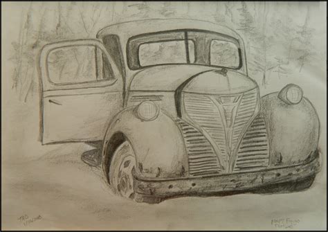 Next, detail the cab and outline the front end of the truck. 1941 Fargo pickup truck, 8.5x11, preparatory pencil sketch, jan 12, 2018. (With images ...