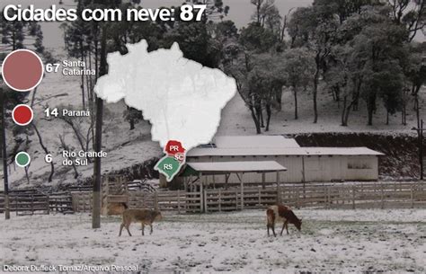 A neve foi registrada em mais de dez. No G1: Neve atinge mais de 80 cidades do Sul do país e ...