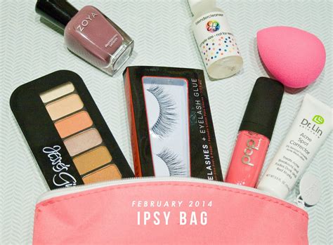 Each month subscribers receive a gorgeous glam bag with 5+ products starting at $12/month. five sixteenths blog: February 2014 Ipsy Bag Review