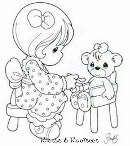 Teddy bear on a sunflower to print and color. Girl feeding teddy bear | Precious moments coloring pages