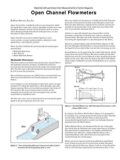 Applications of water/waste water, industrial liquid and gas. Open Channel Flow Meters Article | Flow Measurement | Soft Matter